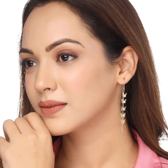 Yellow Chimes Earrings Yellow Chimes Earrings For Women Gold Tone Butterfly Designed Crystal Beaded Chain Drop Danglers Earrings For Women and Girls