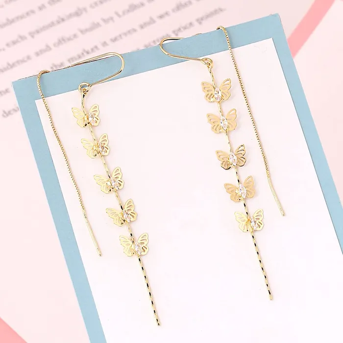 Yellow Chimes Earrings Yellow Chimes Earrings For Women Gold Tone Butterfly Designed Crystal Beaded Chain Drop Danglers Earrings For Women and Girls