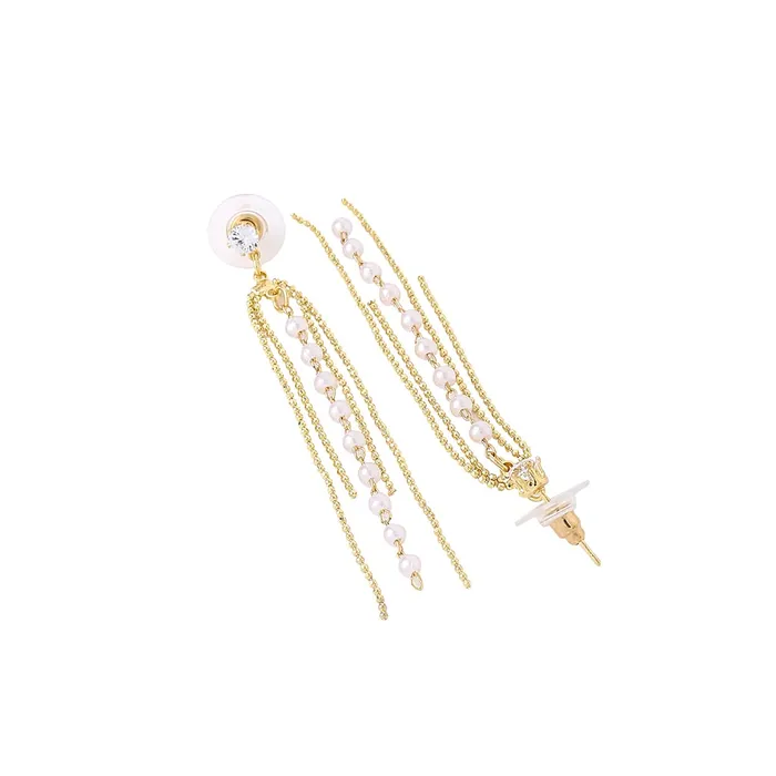 Yellow Chimes Earrings Yellow Chimes Earrings For Women Gold Tone Chain Pearl Beaded Layer Drop Dangle Earrings For Women and Girls