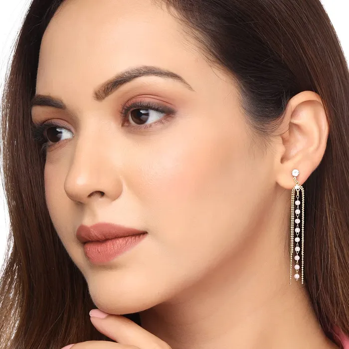 Yellow Chimes Earrings Yellow Chimes Earrings For Women Gold Tone Chain Pearl Beaded Layer Drop Dangle Earrings For Women and Girls
