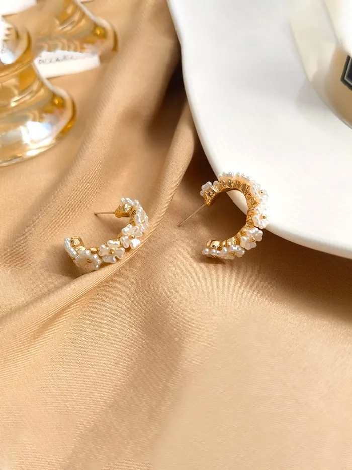 Yellow Chimes Earrings Yellow Chimes Earrings For Women Gold Tone Floral designed Crystal Studded Half Bali Clip On Hoop Earrings For Women and Girls