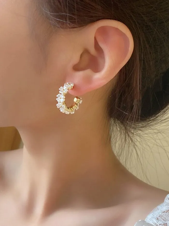 Yellow Chimes Earrings Yellow Chimes Earrings For Women Gold Tone Floral designed Crystal Studded Half Bali Clip On Hoop Earrings For Women and Girls