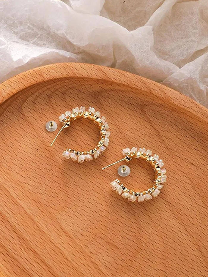 Yellow Chimes Earrings Yellow Chimes Earrings For Women Gold Tone Floral designed Crystal Studded Half Bali Clip On Hoop Earrings For Women and Girls