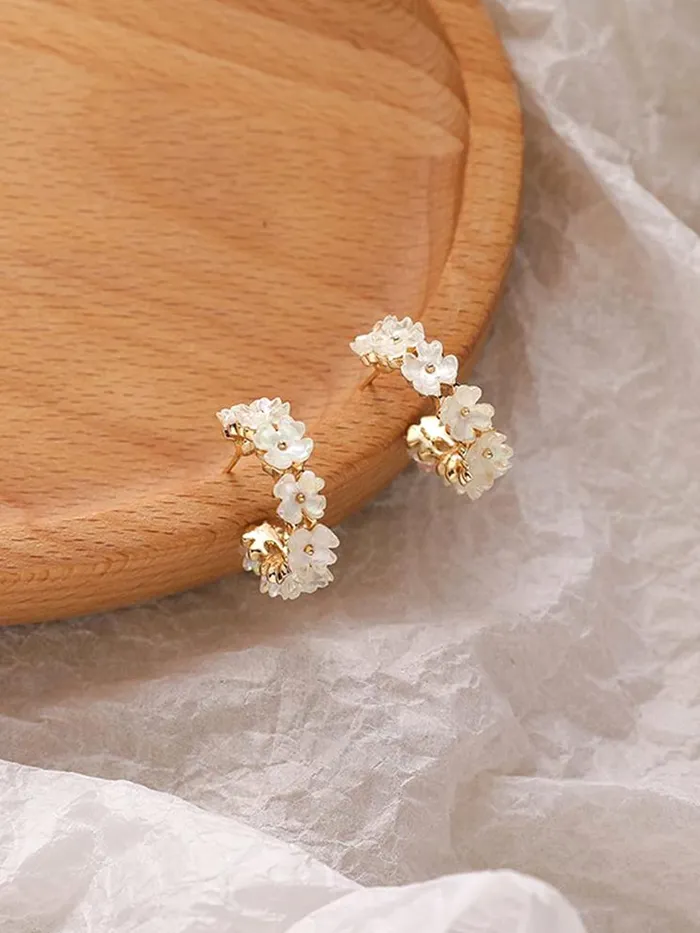Yellow Chimes Earrings Yellow Chimes Earrings For Women Gold Tone Floral designed Crystal Studded Half Bali Clip On Hoop Earrings For Women and Girls