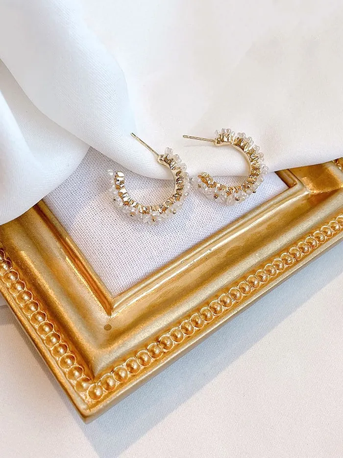 Yellow Chimes Earrings Yellow Chimes Earrings For Women Gold Tone Floral designed Crystal Studded Half Bali Clip On Hoop Earrings For Women and Girls