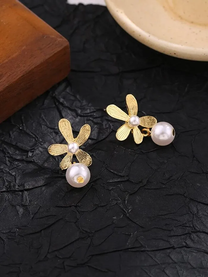 Yellow Chimes Earrings Yellow Chimes Earrings For Women Gold Tone Flower Designed Stud Pearl Hanging Drop Earrings For Women and Girls
