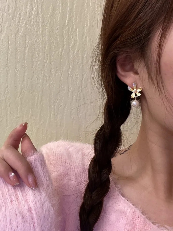 Yellow Chimes Earrings Yellow Chimes Earrings For Women Gold Tone Flower Designed Stud Pearl Hanging Drop Earrings For Women and Girls