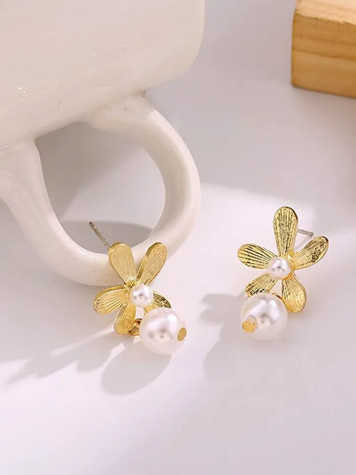 Yellow Chimes Earrings Yellow Chimes Earrings For Women Gold Tone Flower Designed Stud Pearl Hanging Drop Earrings For Women and Girls
