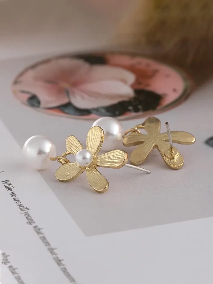 Yellow Chimes Earrings Yellow Chimes Earrings For Women Gold Tone Flower Designed Stud Pearl Hanging Drop Earrings For Women and Girls