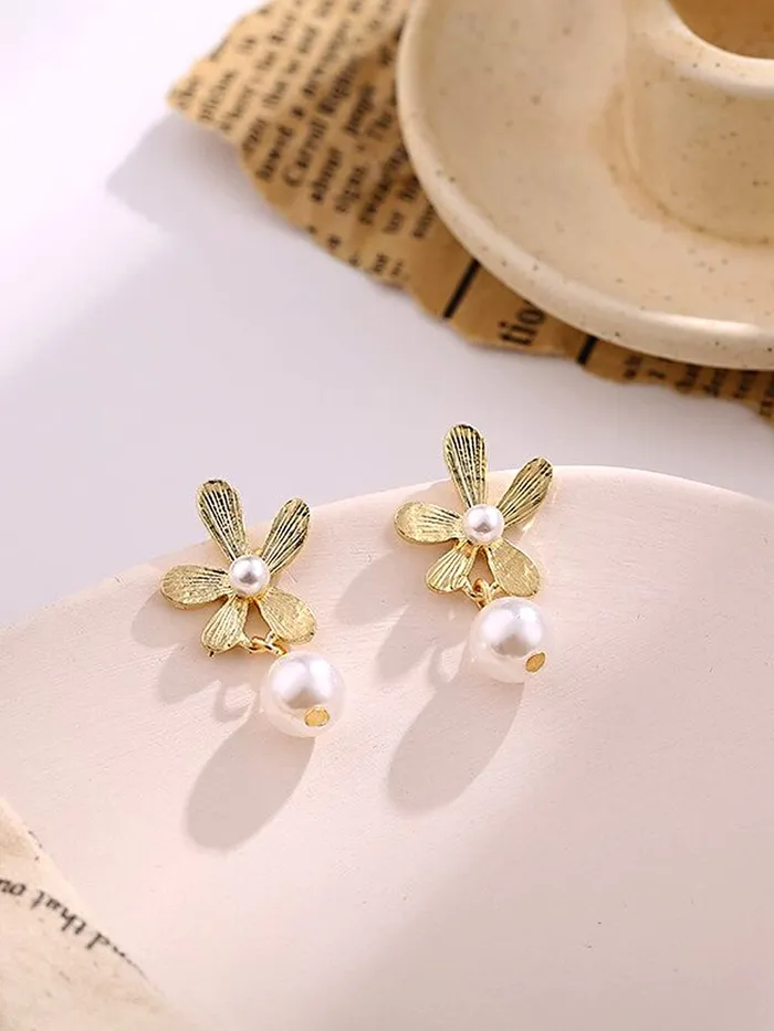Yellow Chimes Earrings Yellow Chimes Earrings For Women Gold Tone Flower Designed Stud Pearl Hanging Drop Earrings For Women and Girls