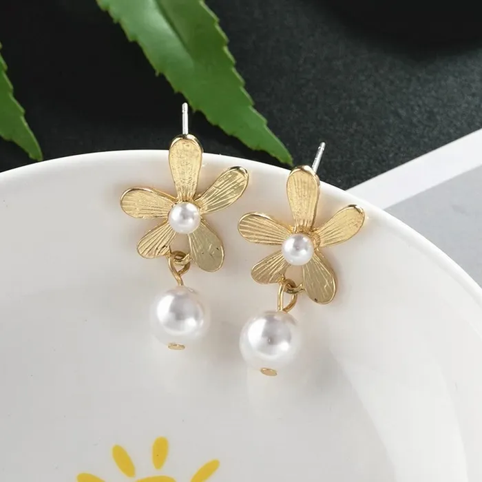 Yellow Chimes Earrings Yellow Chimes Earrings For Women Gold Tone Flower Designed Stud Pearl Hanging Drop Earrings For Women and Girls