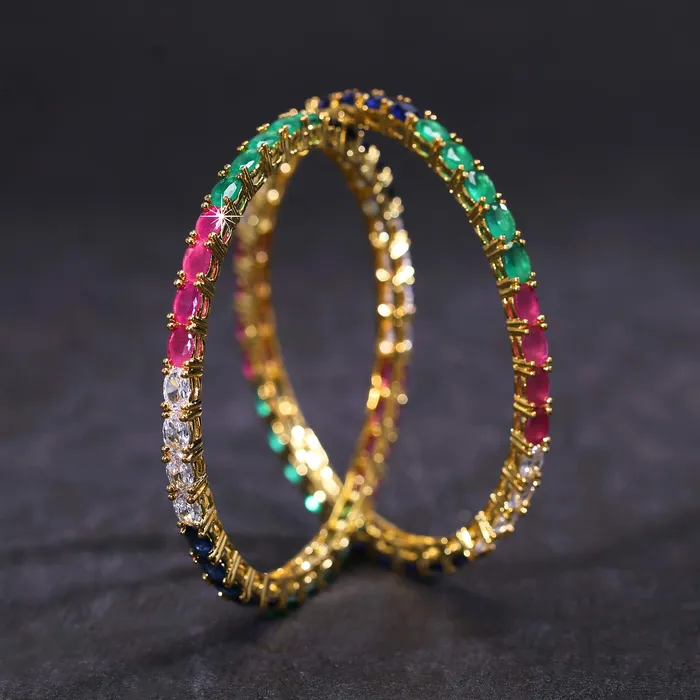 Yellow Chimes Earrings Yellow Chimes Elegant Multicolor ADAmerican Diamond Studded 18k Gold Plated Classic 2 PCs Handcrafted Bangles Set for Women Girls 24