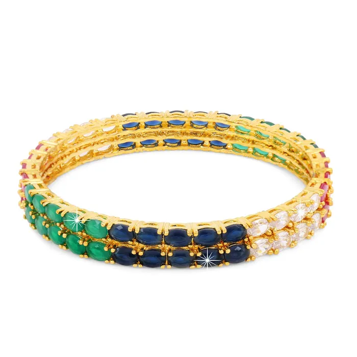 Yellow Chimes Earrings Yellow Chimes Elegant Multicolor ADAmerican Diamond Studded 18k Gold Plated Classic 2 PCs Handcrafted Bangles Set for Women Girls 24