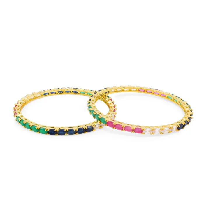 Yellow Chimes Earrings Yellow Chimes Elegant Multicolor ADAmerican Diamond Studded 18k Gold Plated Classic 2 PCs Handcrafted Bangles Set for Women Girls 24