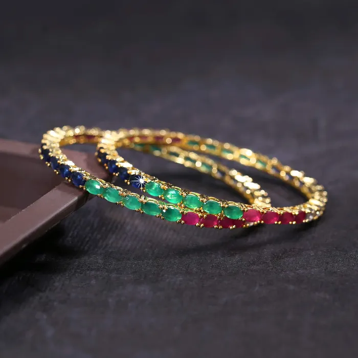 Yellow Chimes Earrings Yellow Chimes Elegant Multicolor ADAmerican Diamond Studded 18k Gold Plated Classic 2 PCs Handcrafted Bangles Set for Women Girls 24