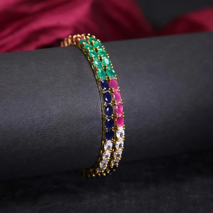 Yellow Chimes Earrings Yellow Chimes Elegant Multicolor ADAmerican Diamond Studded 18k Gold Plated Classic 2 PCs Handcrafted Bangles Set for Women Girls 24