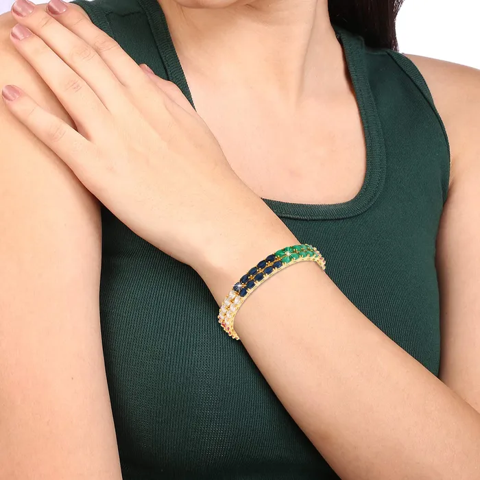 Yellow Chimes Earrings Yellow Chimes Elegant Multicolor ADAmerican Diamond Studded 18k Gold Plated Classic 2 PCs Handcrafted Bangles Set for Women Girls 24