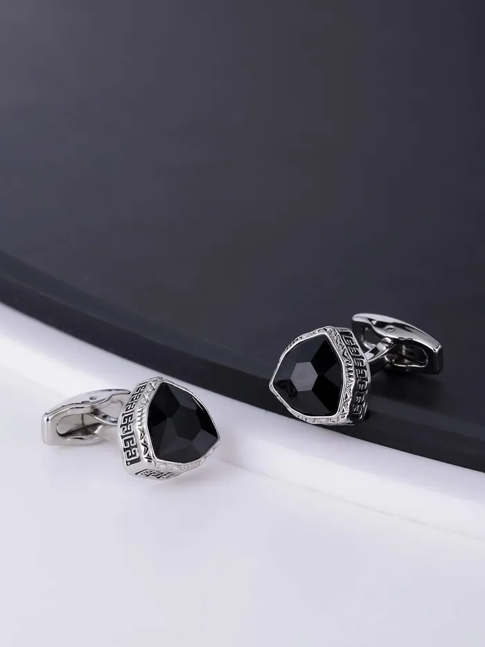 Yellow Chimes Earrings Yellow Chimes Exclusive Collection Black Crystal Stainless Steel Cuff Links for Men Black