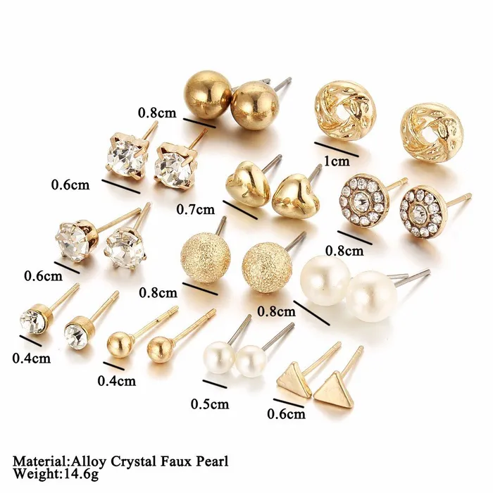 Yellow Chimes Earrings Yellow Chimes Exclusive Designs Combo of 12 PairsSet Multi Stylish Crystal Pearls Heart Shape Gold Plated Stud Earrings For Women and Girls
