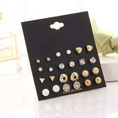 Yellow Chimes Earrings Yellow Chimes Exclusive Designs Combo of 12 PairsSet Multi Stylish Crystal Pearls Heart Shape Gold Plated Stud Earrings For Women and Girls