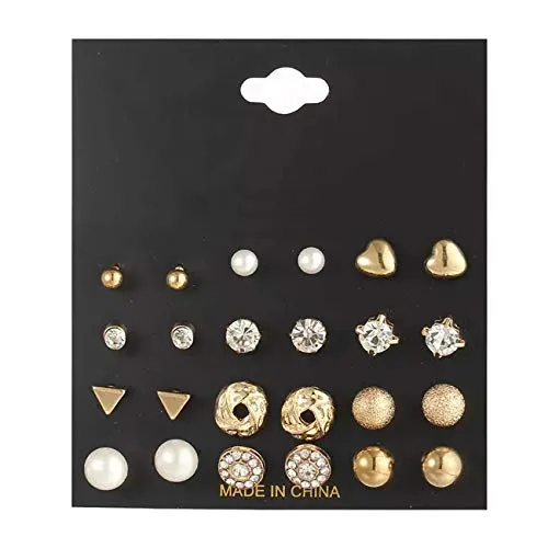 Yellow Chimes Earrings Yellow Chimes Exclusive Designs Combo of 12 PairsSet Multi Stylish Crystal Pearls Heart Shape Gold Plated Stud Earrings For Women and Girls