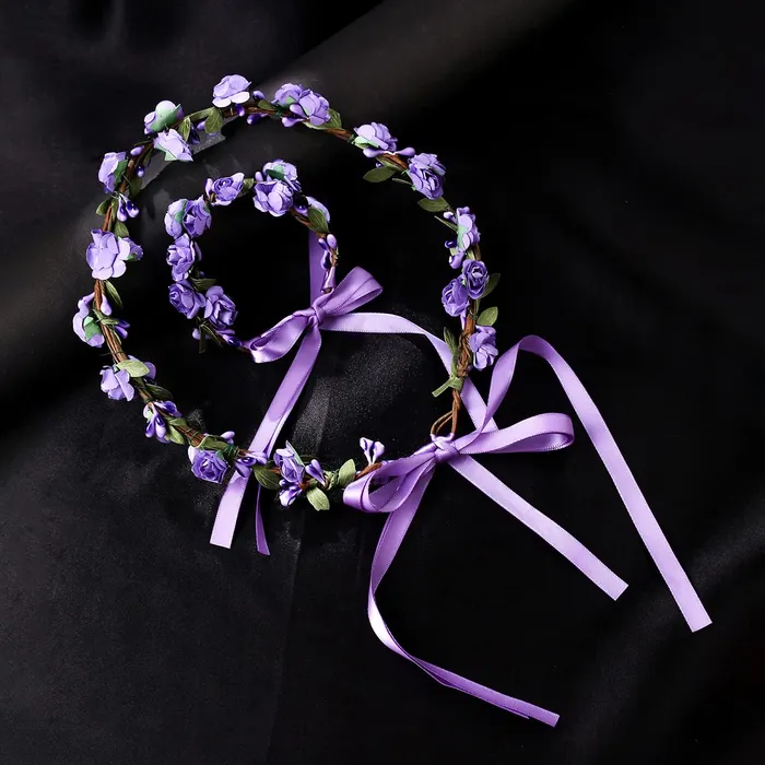 Yellow Chimes Earrings Yellow Chimes Floral Tiara and Bracelet Set for Women Purple Bridal Wedding Headband Hair Tiara For Women Bridesmaid Tiara Vines Set Hair Accessories