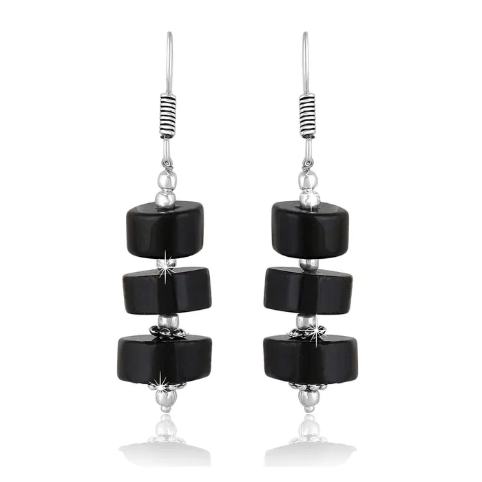 Yellow Chimes Earrings Yellow Chimes German Oxidized Silver Ethnic Black Quartz Beads Beautiful Handmade Designer Necklace Set with Earrings Jewellery Set for Women and Girls Black
