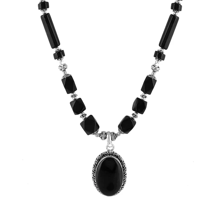 Yellow Chimes Earrings Yellow Chimes German Oxidized Silver Ethnic Black Quartz Beads Beautiful Handmade Designer Necklace Set with Earrings Jewellery Set for Women and Girls Black