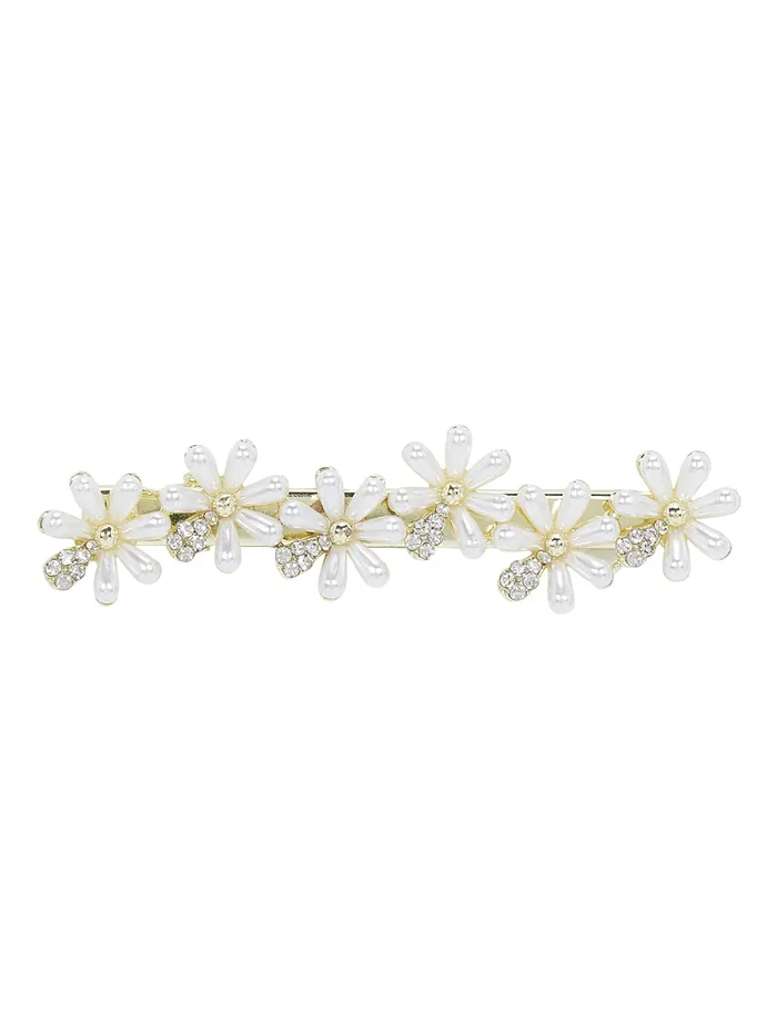 YELLOW CHIMES Earrings Yellow Chimes Hair Clips for Women 2 Pcs Hairclips for Girls Elegant Mini Pearl Allegator Clip Floral Hair Clips Hair Accessories for Women and Girls