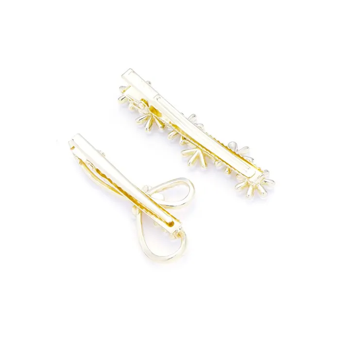 YELLOW CHIMES Earrings Yellow Chimes Hair Clips for Women 2 Pcs Hairclips for Girls Elegant Mini Pearl Allegator Clip Floral Hair Clips Hair Accessories for Women and Girls