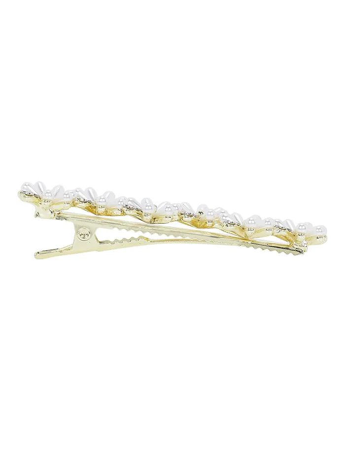 YELLOW CHIMES Earrings Yellow Chimes Hair Clips for Women 2 Pcs Hairclips for Girls Elegant Mini Pearl Allegator Clip Floral Hair Clips Hair Accessories for Women and Girls