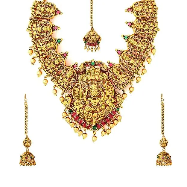Yellow Chimes Earrings Yellow Chimes Jewellery Set for Women Gold Plated Traditional Temple Jewellery Set Antique Necklace Set with Earrings and Maangtikka for Women and Girls Yellow Chimes Earrings Yellow Chimes Jewellery Set for Women Gold Plated Traditional Temple Jewellery Set Antique Necklace Set with Earrings and Maangtikka for Women and Girls