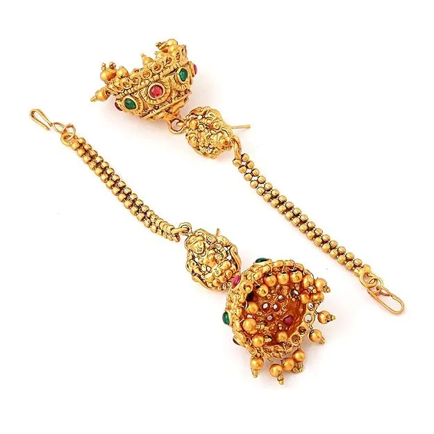 Yellow Chimes Earrings Yellow Chimes Jewellery Set for Women Gold Plated Traditional Temple Jewellery Set Antique Necklace Set with Earrings and Maangtikka for Women and Girls