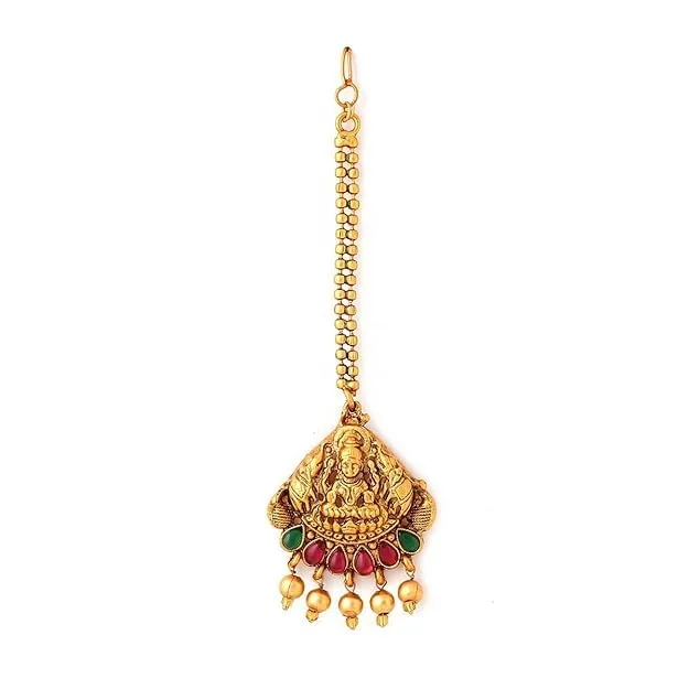 Yellow Chimes Earrings Yellow Chimes Jewellery Set for Women Gold Plated Traditional Temple Jewellery Set Antique Necklace Set with Earrings and Maangtikka for Women and Girls