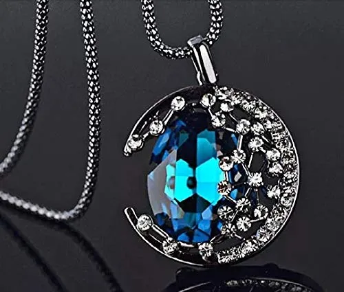 Yellow Chimes Earrings Yellow Chimes Latest Collection Crescent MoonLigth Half Moon Royal Blue Crystal Star Retro Long Chain Pendant Necklace for Women and Girls