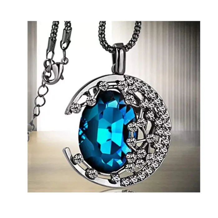 Yellow Chimes Earrings Yellow Chimes Latest Collection Crescent MoonLigth Half Moon Royal Blue Crystal Star Retro Long Chain Pendant Necklace for Women and Girls