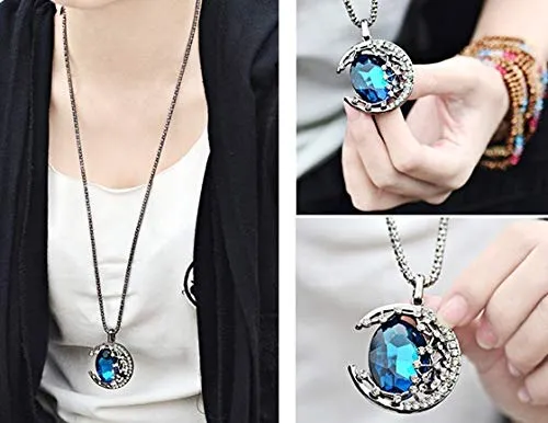 Yellow Chimes Earrings Yellow Chimes Latest Collection Crescent MoonLigth Half Moon Royal Blue Crystal Star Retro Long Chain Pendant Necklace for Women and Girls