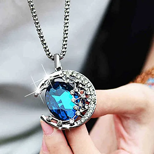 Yellow Chimes Earrings Yellow Chimes Latest Collection Crescent MoonLigth Half Moon Royal Blue Crystal Star Retro Long Chain Pendant Necklace for Women and Girls
