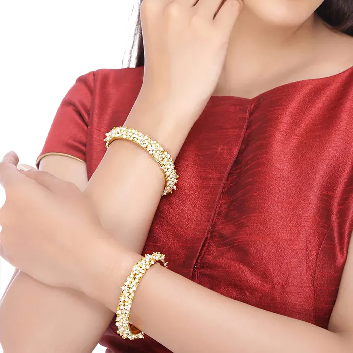 Yellow Chimes Earrings Yellow Chimes Moti Bangles for Women Pearl Studded Moti Traditional Gold Plated 2 PCs Bangles Set for Women and Girls