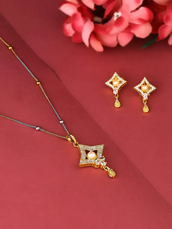 Yellow Chimes Earrings Yellow Chimes Pendant Set for Women Rose Gold Toned Leaf Designed Crystal Pendant with Earrings for Women and Girls