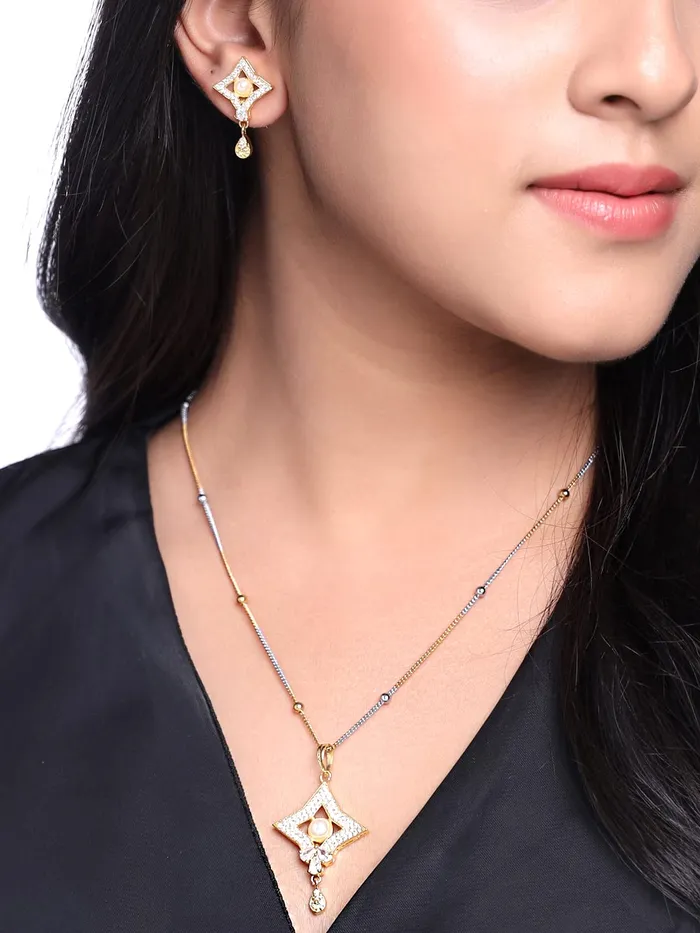 Yellow Chimes Earrings Yellow Chimes Pendant Set for Women Rose Gold Toned Leaf Designed Crystal Pendant with Earrings for Women and Girls