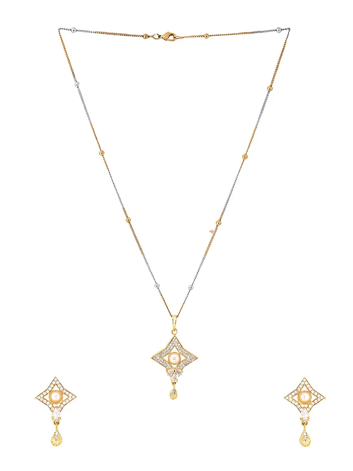 Yellow Chimes Earrings Yellow Chimes Pendant Set for Women Rose Gold Toned Leaf Designed Crystal Pendant with Earrings for Women and Girls