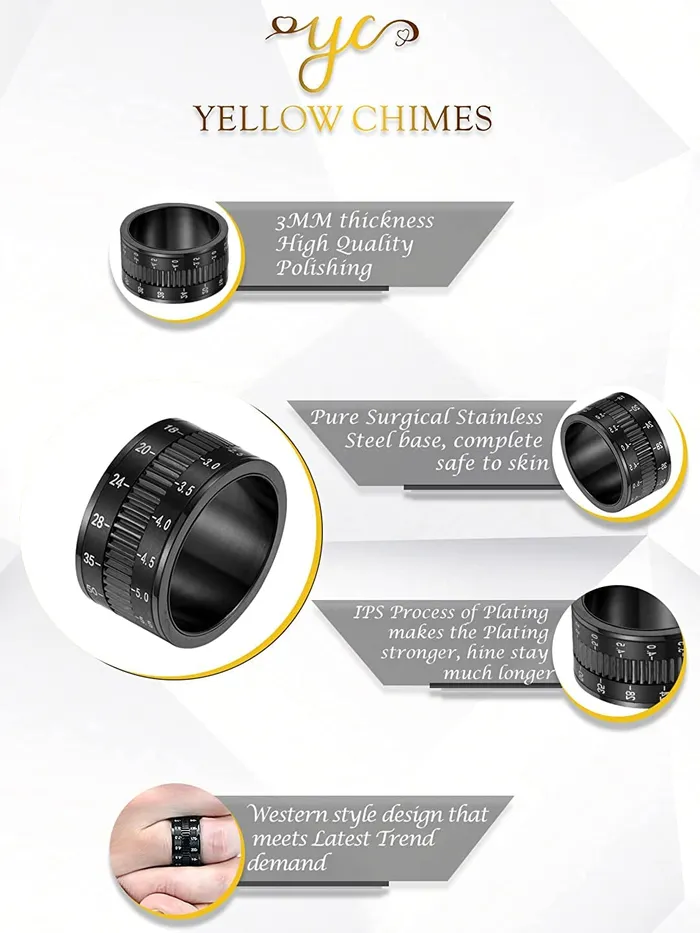 Yellow Chimes Earrings Yellow Chimes Ring for Men Dull Polished Shiny Stainless Steel IP black Plating Spinner Band Style Ring for Men and Boys