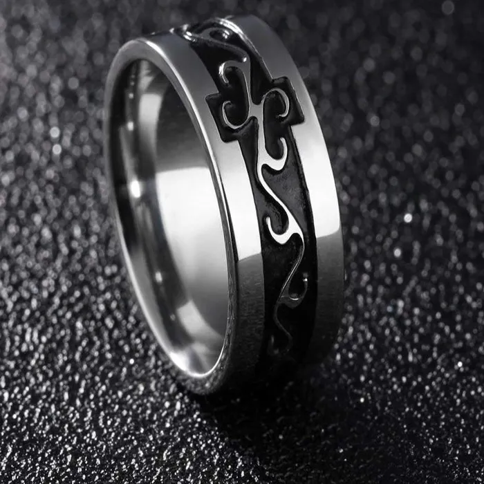 Yellow Chimes Earrings Yellow Chimes Silver Black Rings For Men Pack of 1 Stainless Steel Men Ring Engraved Design Grey Black Finger Ring for Boys Ideal Gift For Men and Boys