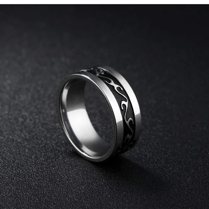 Yellow Chimes Earrings Yellow Chimes Silver Black Rings For Men Pack of 1 Stainless Steel Men Ring Engraved Design Grey Black Finger Ring for Boys Ideal Gift For Men and Boys