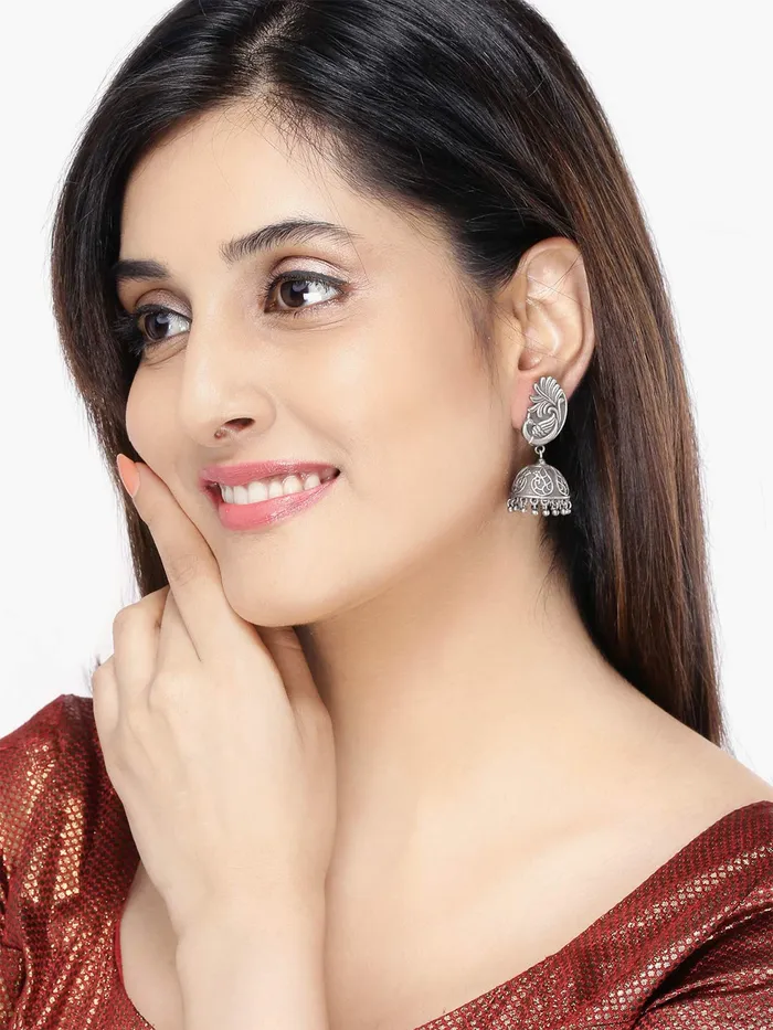 Yellow Chimes Earrings Yellow Chimes Silver Oxidised Jhumka Earrings Real Silver Polish Peacock Traditional Jhumka Earrings for Women Girls