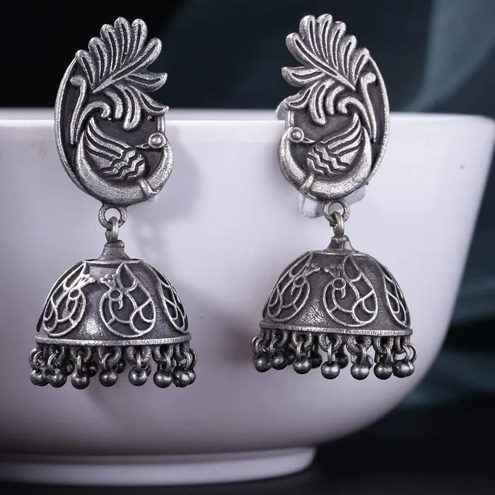 Yellow Chimes Earrings Yellow Chimes Silver Oxidised Jhumka Earrings Real Silver Polish Peacock Traditional Jhumka Earrings for Women Girls
