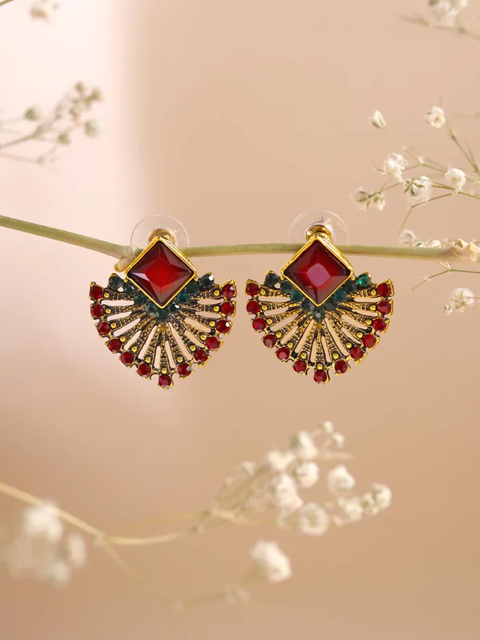 Yellow Chimes Earrings Yellow Chimes Stud Earrings for Women Fashion Earrings for Girls Red Studs Earrings Gold Plated Crystal Studded Women Earrings Chic Reverie Birthday Anniversary Gift For Girls Wife