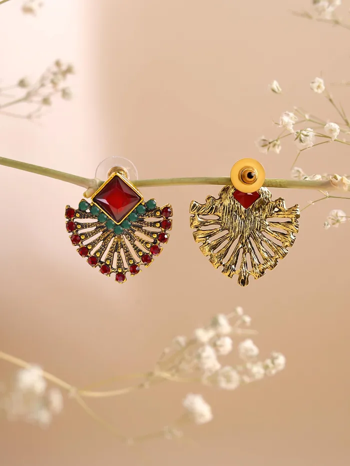 Yellow Chimes Earrings Yellow Chimes Stud Earrings for Women Fashion Earrings for Girls Red Studs Earrings Gold Plated Crystal Studded Women Earrings Chic Reverie Birthday Anniversary Gift For Girls Wife