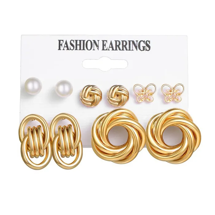 Yellow Chimes Earrings Yellow Chimes Stud Earrings for Women Set of 5 Pairs Gold Plated Twisted Design Contemporary Combo Stud Earrings Set For Women and Girls